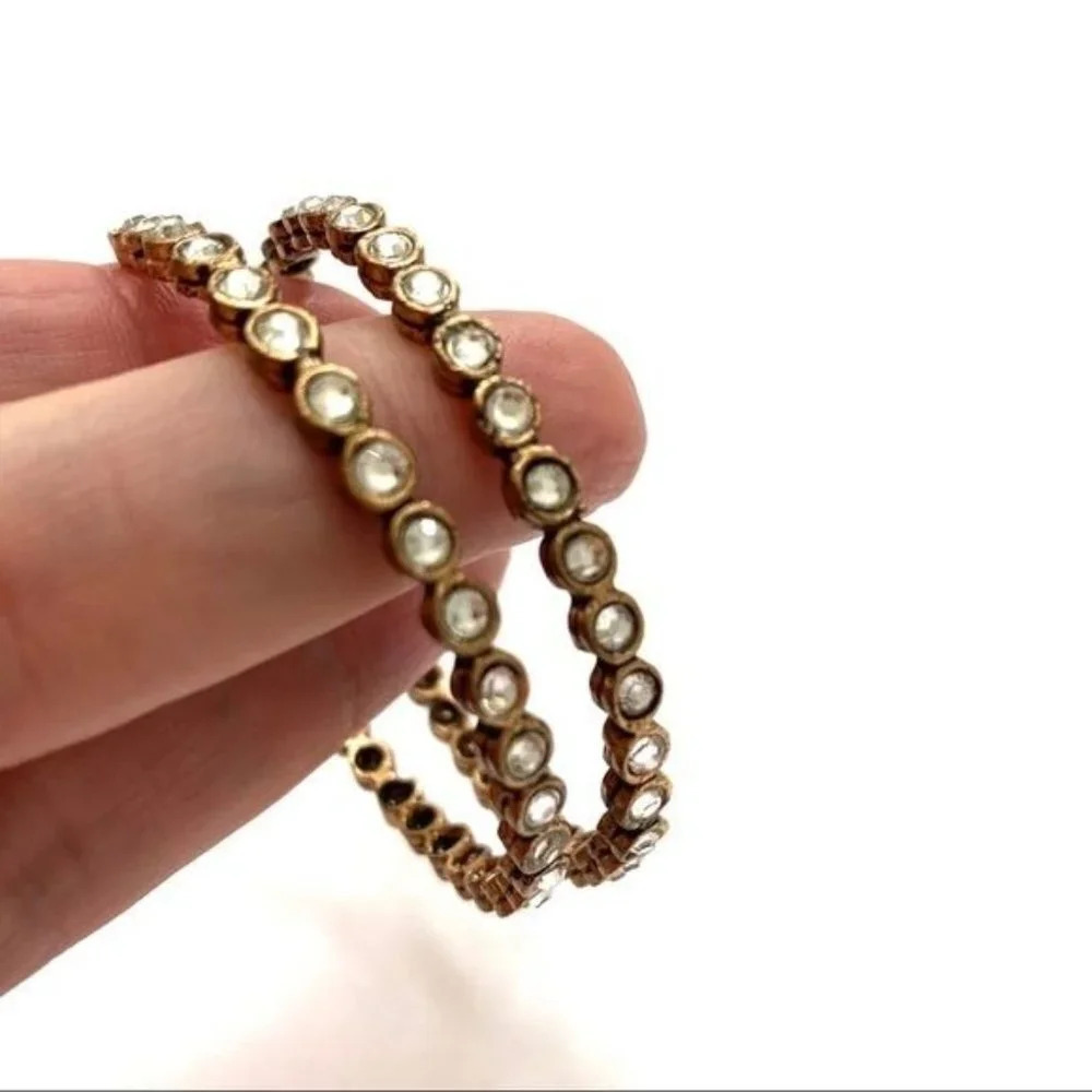 Antiqued Brass Crystal Hoop Earrings - Picture 5 of 5